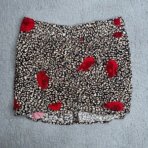Forever 21 rose leopard print wrap mini skirt red brown size L Y2K going out
